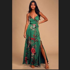Still the One Emerald Green Floral Print Satin Maxi Dress